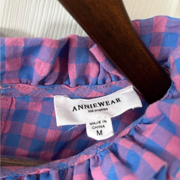 Anniewear Pink and Blue Gingham Balloon Sleeve Top - Picture 2 of 4